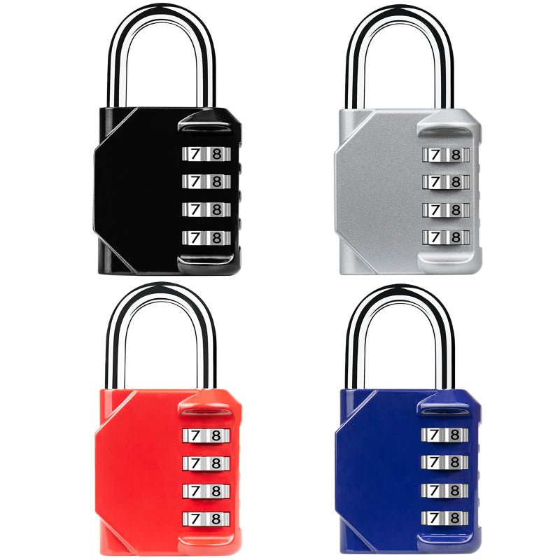 Hedume 4 Pack Combination Lock 4 Digit Padlock, for Gym, Sports, School & Employee Locker, Outdoor, Fence, Hasp and Storage(4 Color) - Image 1